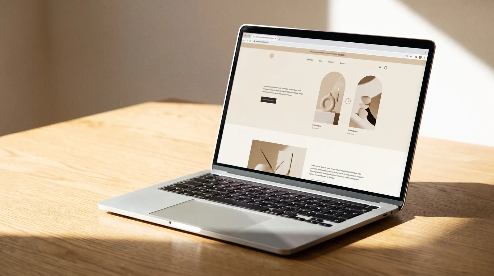 Laptop mit einer modernen Website auf einem aufgeräumten Schreibtisch